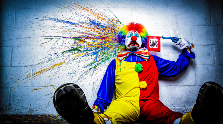 tears of a clown: a satirical look at depression showing that even though many appear happy on the outside, they might be struggling with larger issues below the surface. It is not a glorification of suicide by any means, rather a way to hopefully start a dialog about mental issues