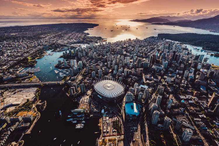 A helicopter view of downtown Vancouver