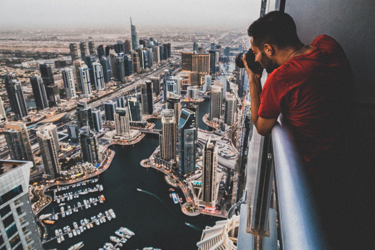 Photographer Jeff Lombardo photograph's Dubai Marina from the Princess Tower in Dubai, the Tallest Residential Building in the World.