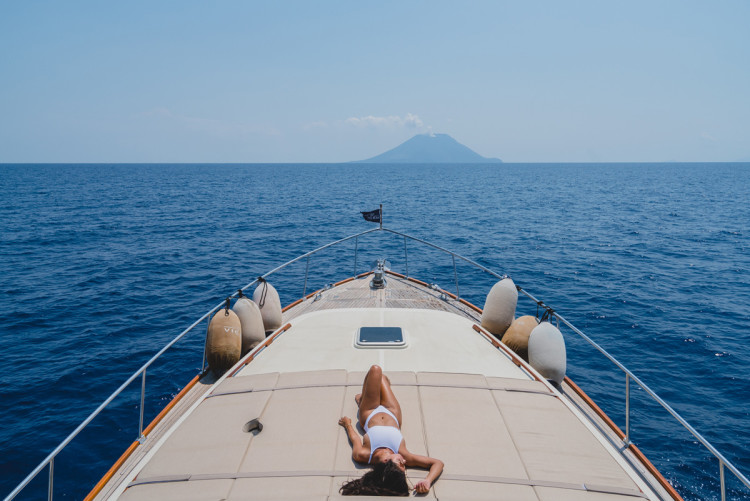 Yachting through the Mediterranean Sea with a view of an active volcano in Stromboli. (Photo by Jeff Lombardo)