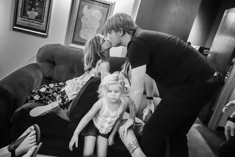 Chris Dudley of Underoath spends time with his family before the band's show on April 24, 2016 at Hard Rock Live in Orlando, Florida