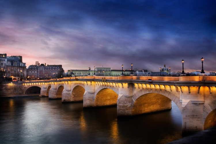 This is the Pont Neuf Bridge in Paris with a nice sky.