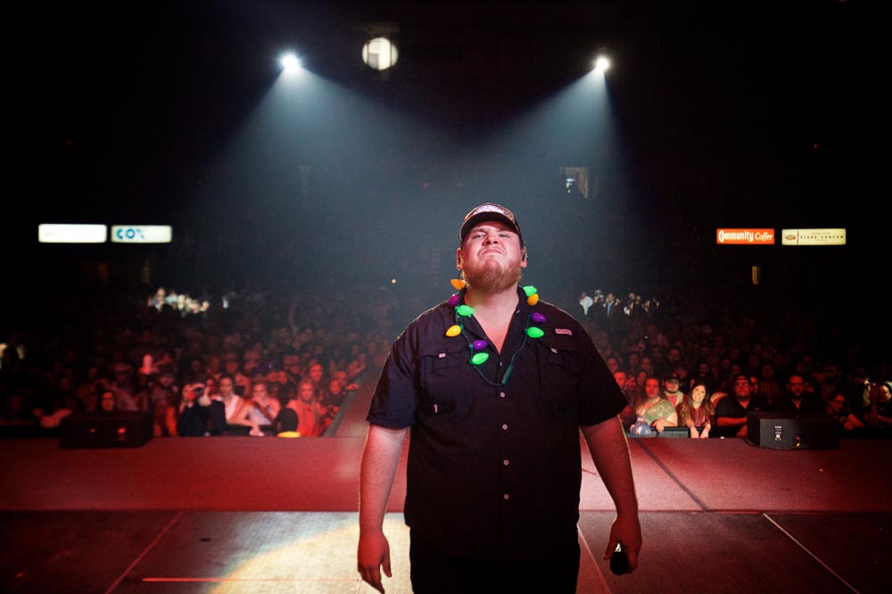 Luke Combs photographed from a remote camera on the drum kit during a show in Baton Rouge, LA on February 9, 2019.